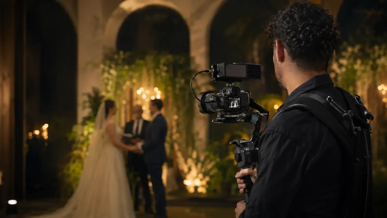 Operador de câmera registrando uma cerimônia de casamento